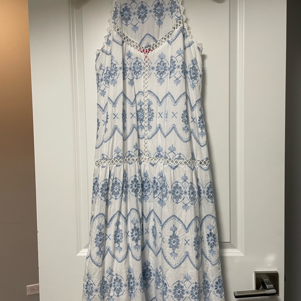 Betsey Johnson Blue & White Cotton Embroidered Eyelet Summer Dress